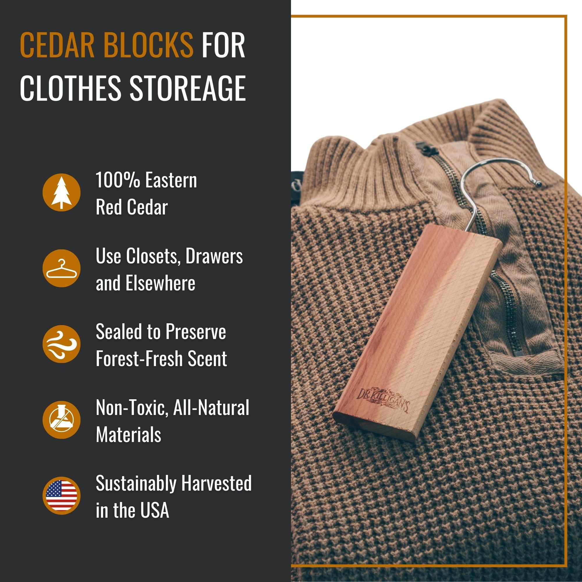 Dr. Killigan's Cedar Planks - Cedar Blocks for Clothes Storage, Great Alternative to Moth Balls for Closet, Good Cedar Closet Freshener, Best Moth Repellent for Clothes, Harvested in USA (10-Pack)