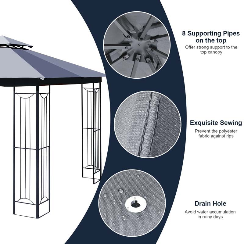 10 x 10 FT Steel Frame Patio Gazebo with 2 Tier Vented Roof, Heavy-Duty Outdoor Canopy Gazebo Tent