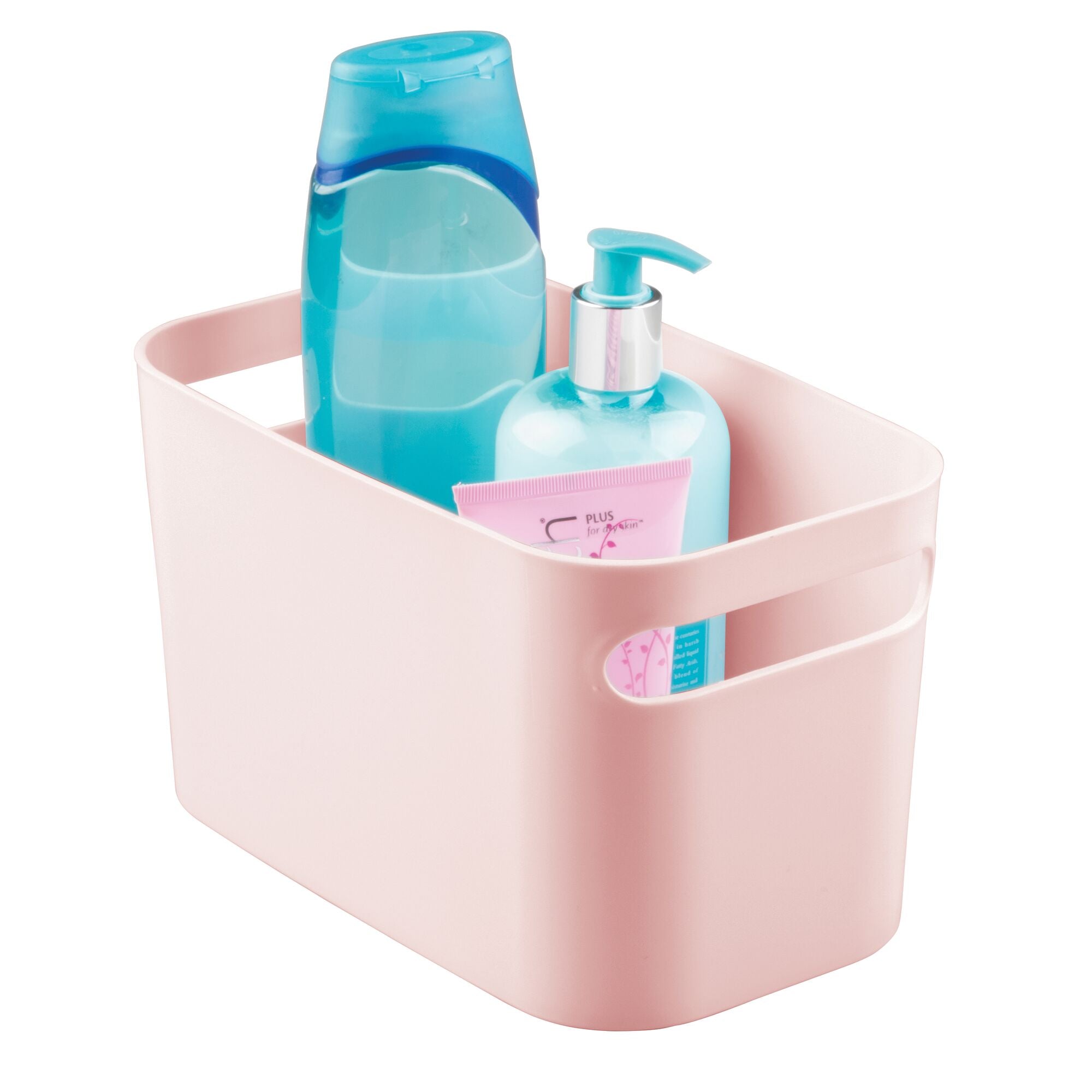 mDesign Deep Plastic Bathroom Vanity Storage Bin with Handles - Organizer for Hand Soap， Body Wash， Shampoo， Lotion， Conditioner， Hand Towel， Hair Brush， Mouthwash - 10