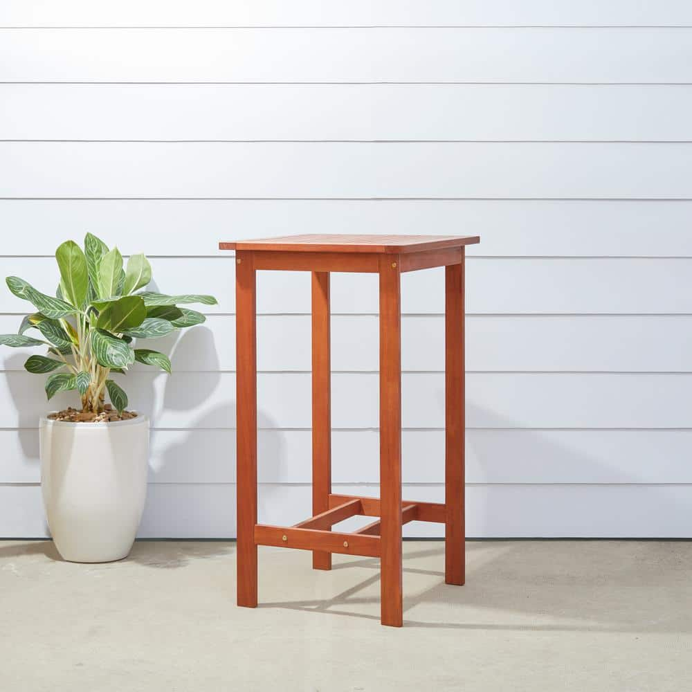 Afoxsos Teak Brown Wood Outdoor Bar Stool, Eucalyptus Backless Outdoor Bar Chair HDMX1198