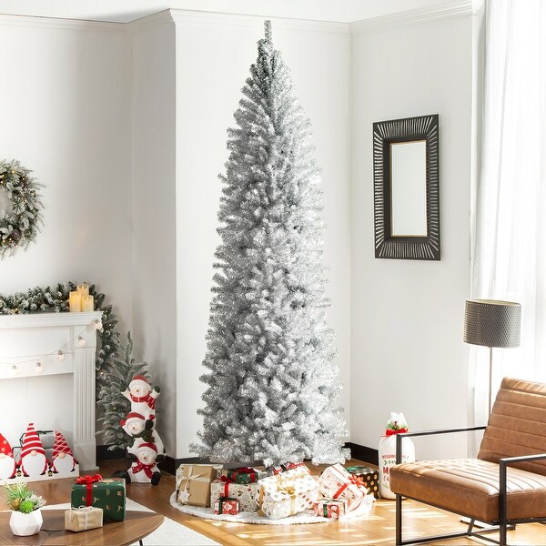 Glitzhome 7.5FT/9FT Black/Silver Unlit Tinsel Artificial Christmas Trees