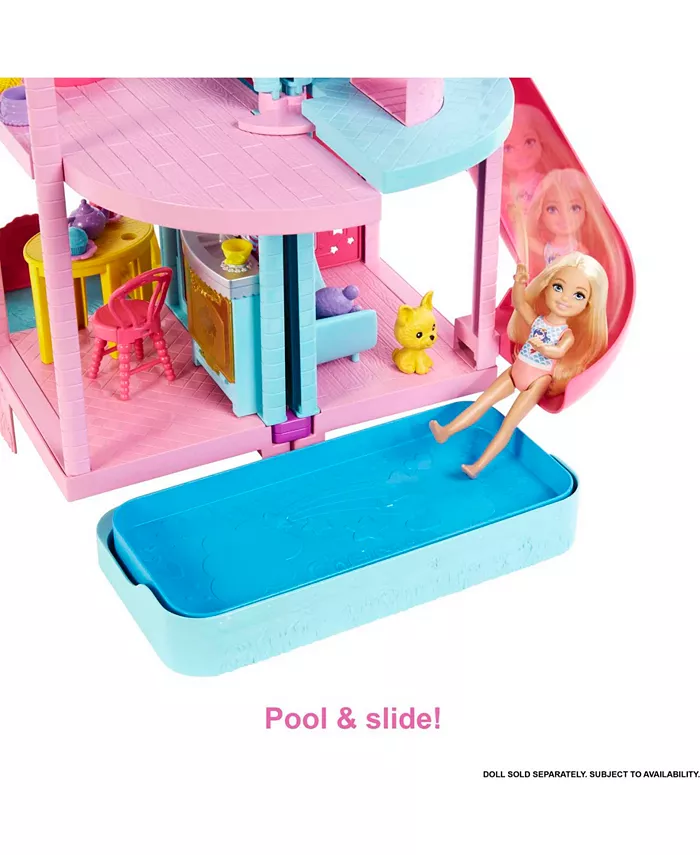 Barbie Chelsea Playhouse with Slide  Pool  Ball Pit  Pet Puppy and Kitten  Elevator  and Accessories