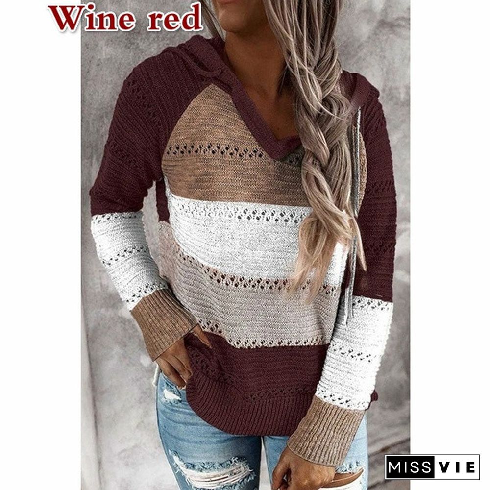 New Comfy Stylish Stitching Color Hoodies For Women Long Sleeve New Casual Clothing Style Casual Tops For Women Women's Casual Spring Fall Sweaters 7 Colors