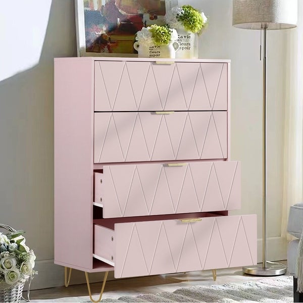 4 Drawers Chest Of Dresser Tall Storage Tower Cabinet with Metal Legs For Bedroom Living Room - - 37609233