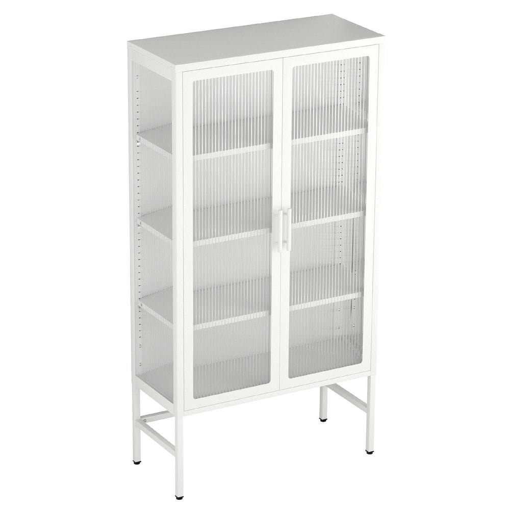 Double Glass Door Storage Cabinet with Adjustable Shelves and Feet Cold Rolled Steel Sideboard Furniture