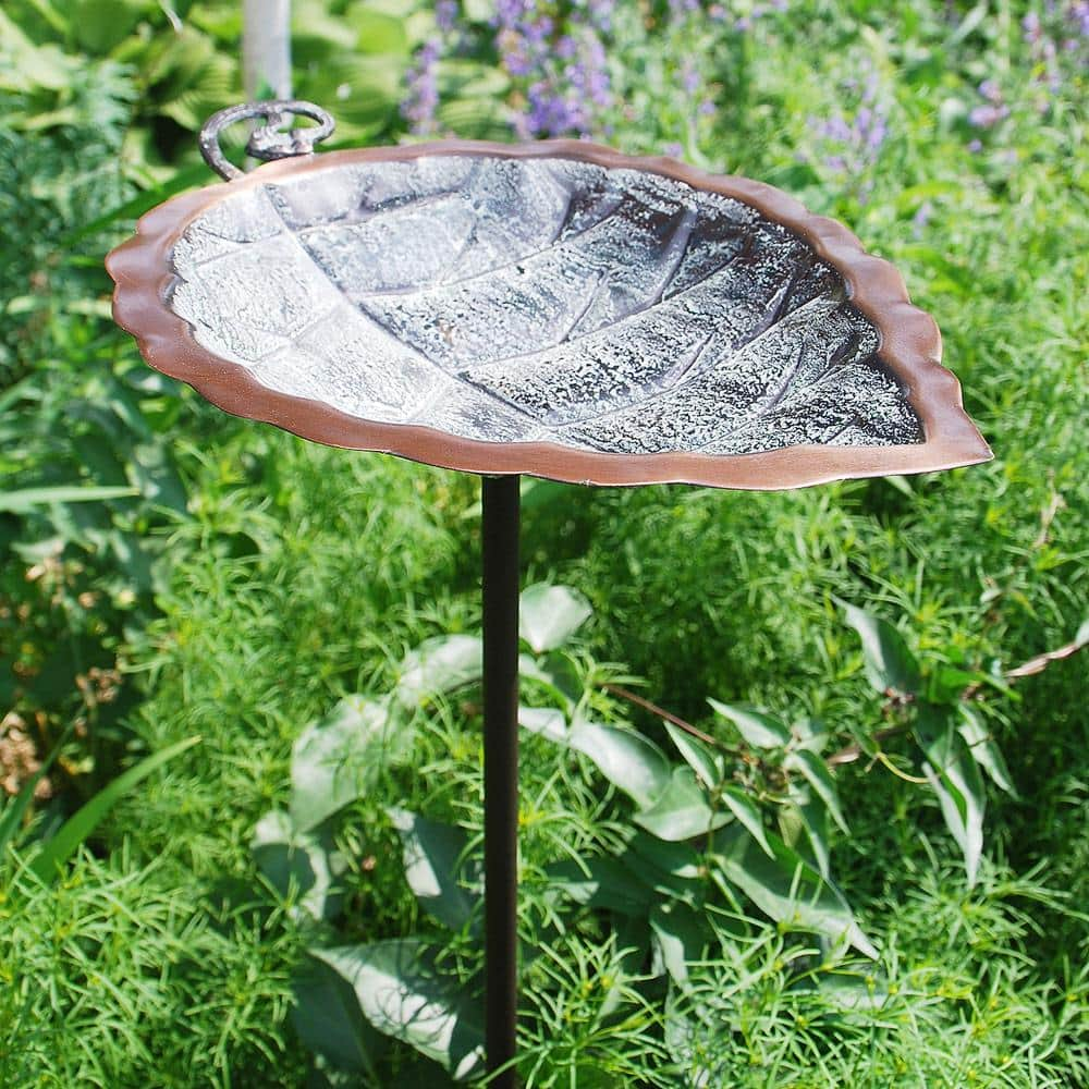 Achla Designs 12.5 in. L Antique Brass Plated Aspen Leaf Birdbath with Stake BB-04-S