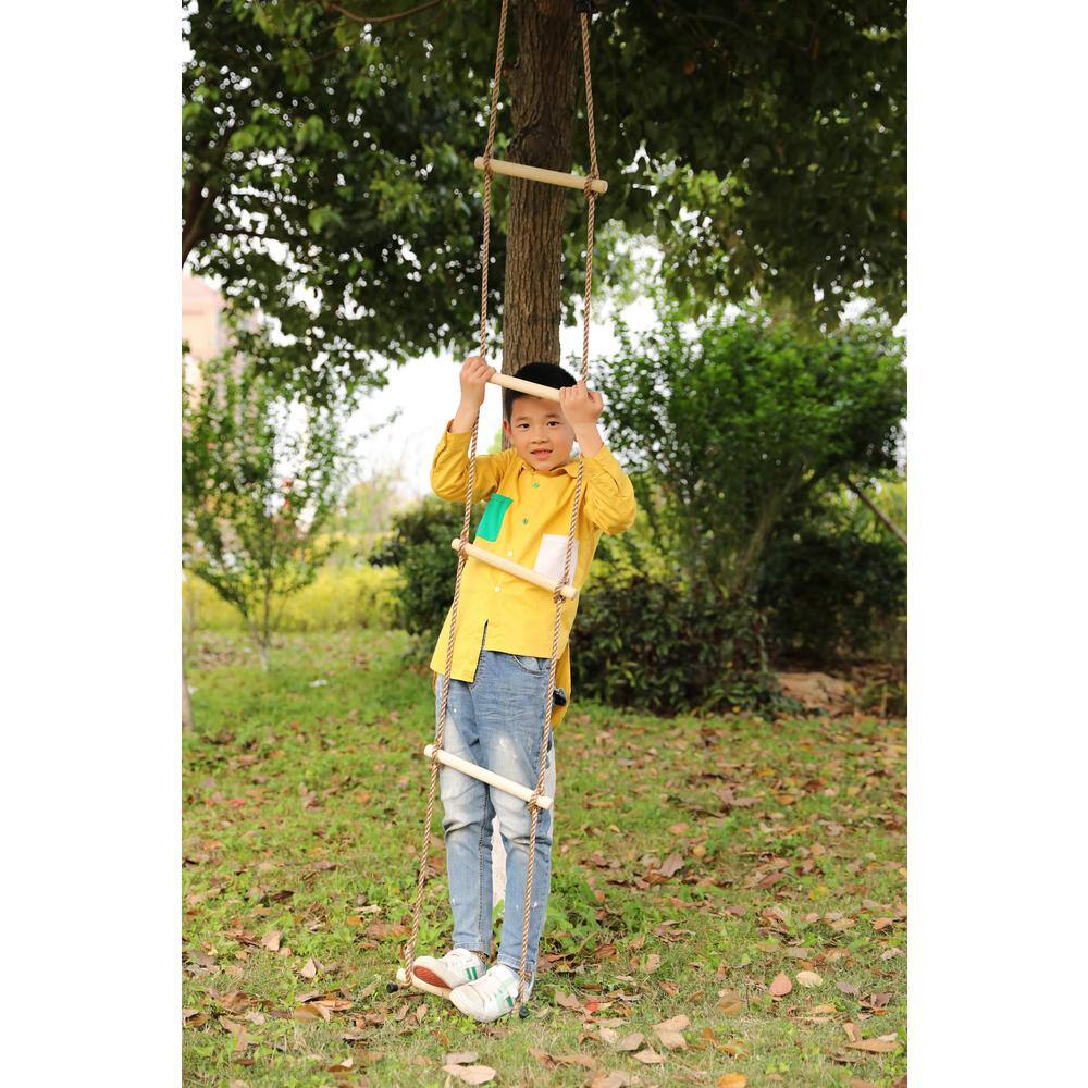 PLAYBERG 5-Step Climbing Wooden Rope Ladder Specialty Swing QI003373