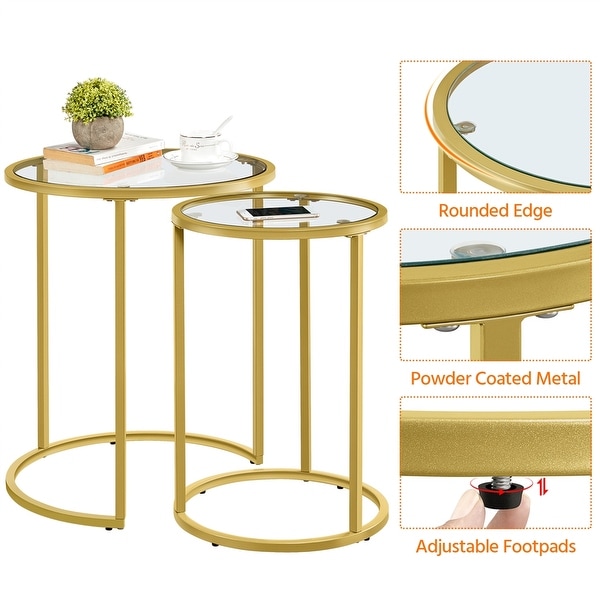 Yaheetech Round Nesting End Table Set with Glass Top for Small Space