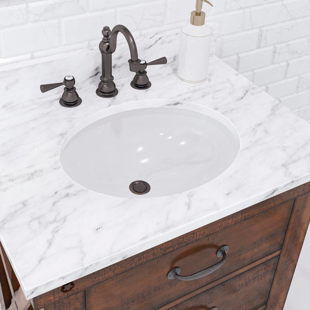 Aberdeen Carrara Marble Countertop Vanity in with Mirror and Faucet