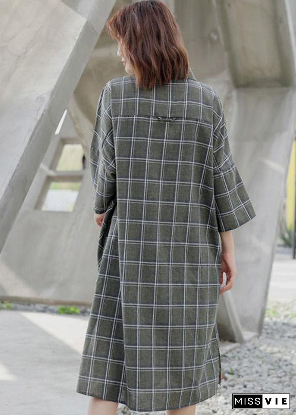 Women Spring Casual Plaid Cardigan Shirt Dress