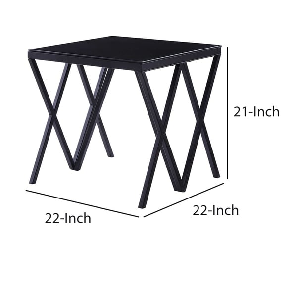 Contemporary Style Metal End Table with Geometric Base， Black