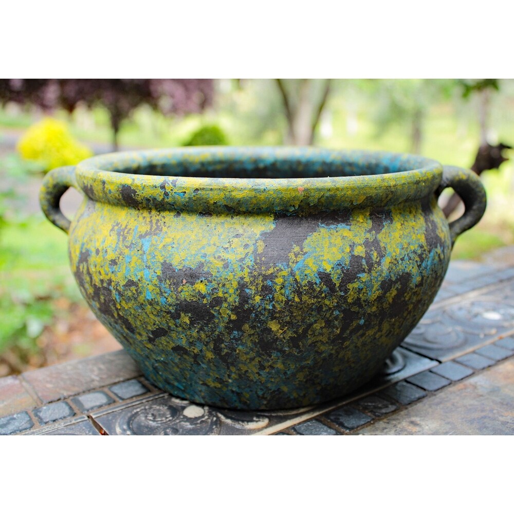 Green Earthen Ware Terracotta Vessel/Planter with Handles   10.5\