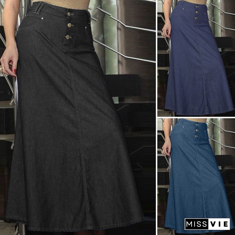 Stylish Women Denim High Waist Skirt A-Line Summer Casual Skirts