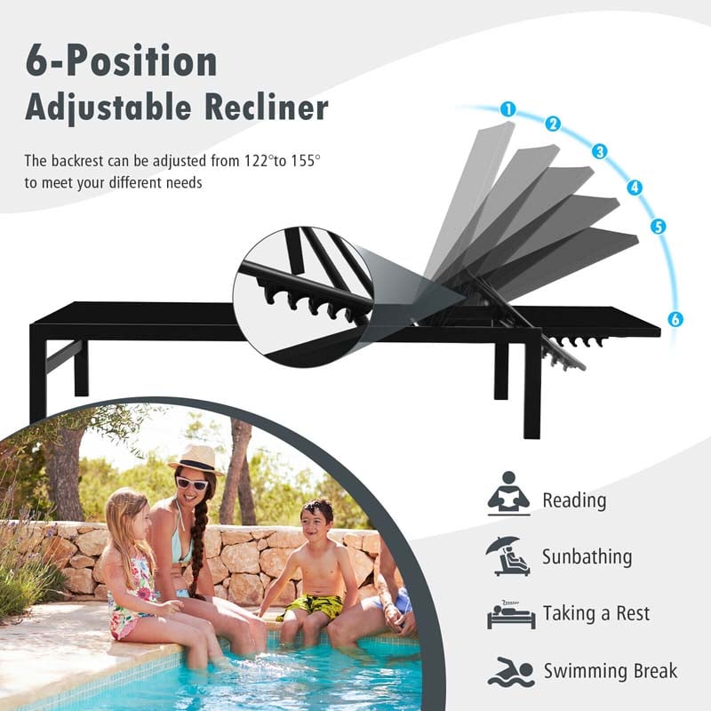 Quick-drying Fabric Sun Lounger for Pool Deck Patio Beach Lawn, 6-Position Aluminium Outdoor Chaise Lounge Chair