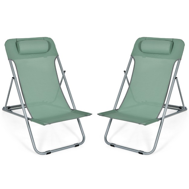 Costway Set Of 2 Beach Chair Portable 3 position Lounge Chair W Headrest Blue green orange