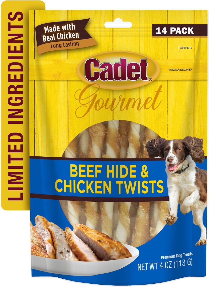 Cadet Gourmet Beef Hide and Chicken Twists Sticks Dog Treats， 5-in