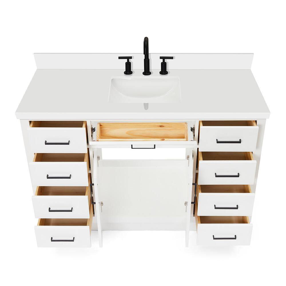 ARIEL Hepburn 55 in. W x 22 in. D x 36 in. H Bath Vanity in White with White Pure Quartz Vanity Top with White Basin T055SWQRVOWHT