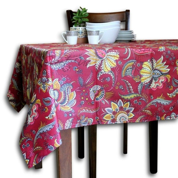 Wipeable Spill Resistant French Floral Acrylic Coated Vanne Tablecloth