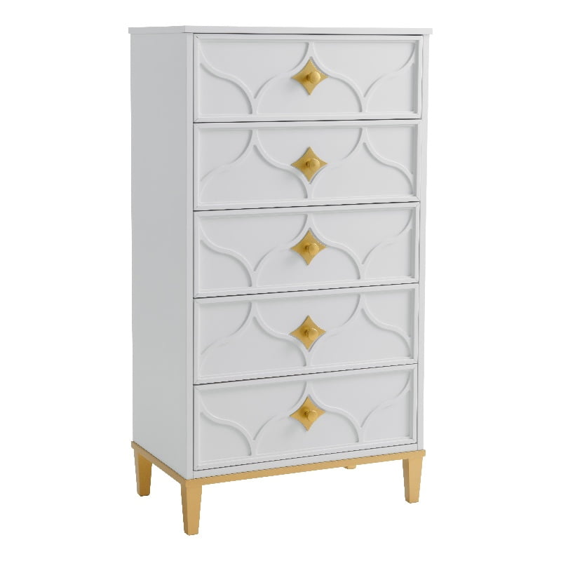 Martin Svensson Home Emma 5 Drawer White and Gold Chest