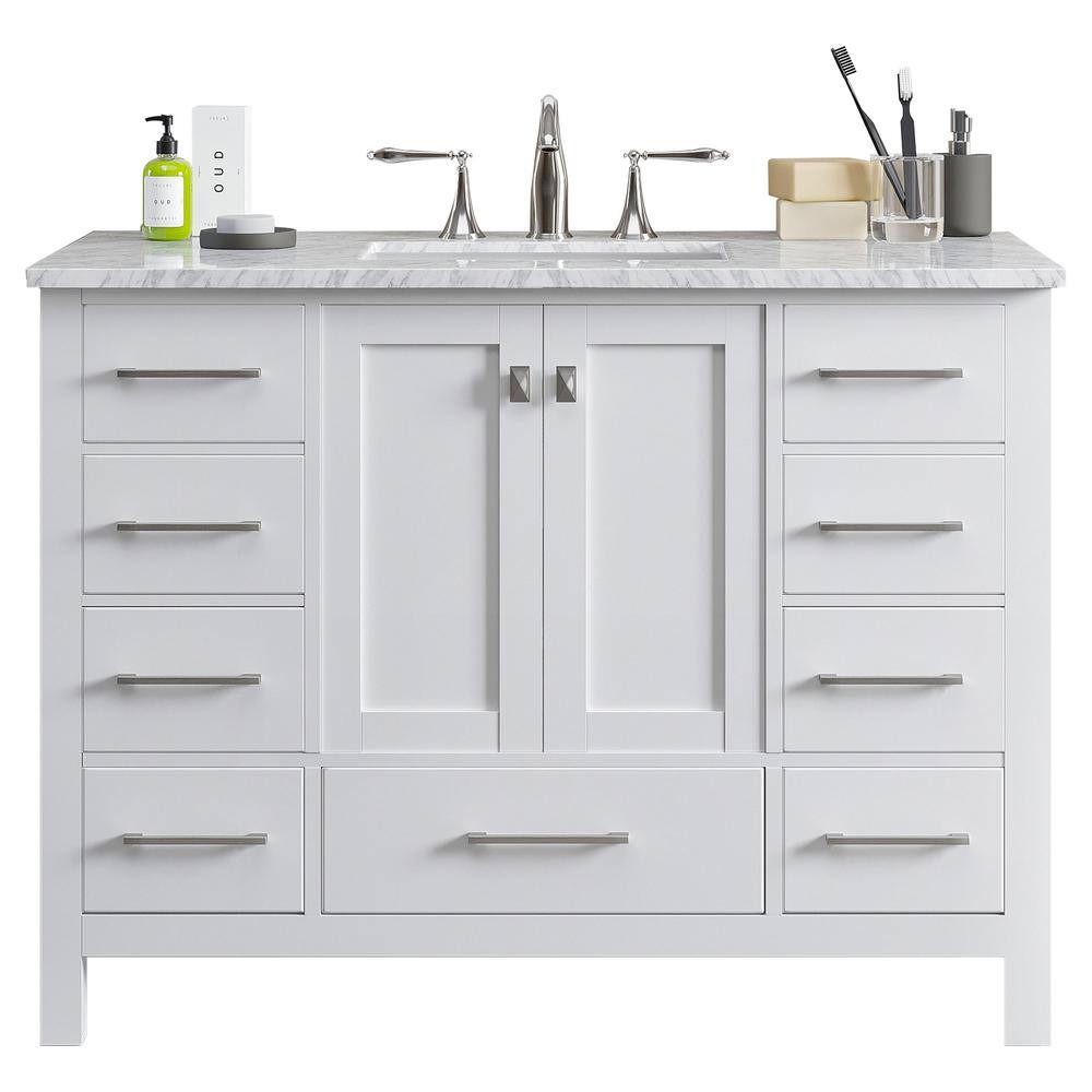 Eviva Aberdeen 42 in. W x 22 in. D x 34 in. H Bath Vanity in White with White Carrara Marble Top with White Sink EVVN412-42WH