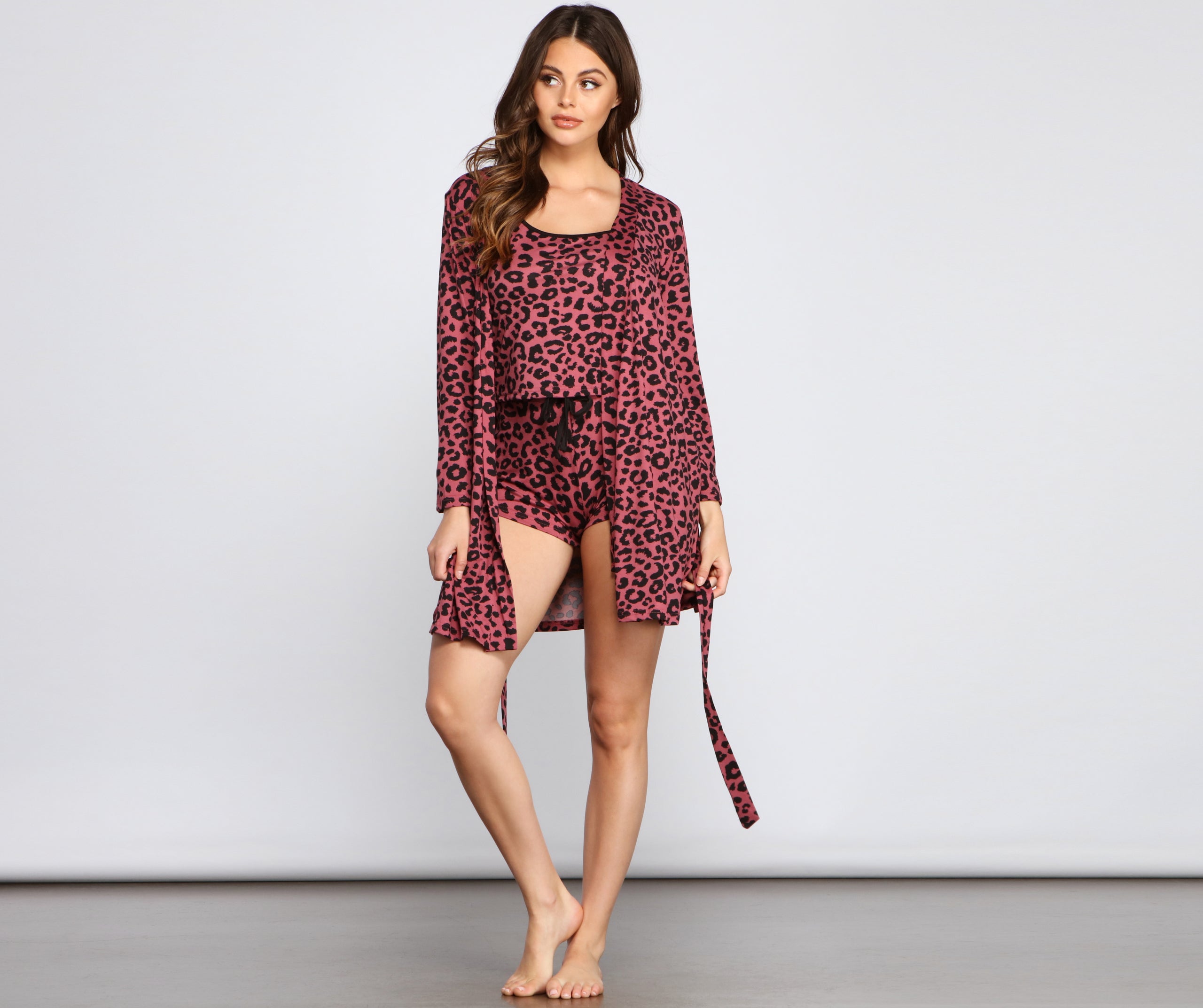 Wildest Dreams Leopard Robe and Pajama Cami With Shorts Set