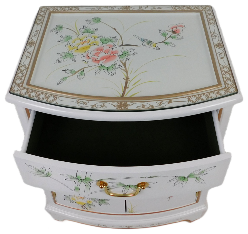 Oriental End Table Painted Bird and Flower White Lacquer   Asian   Side Tables And End Tables   by Oriental Furnishings  Houzz