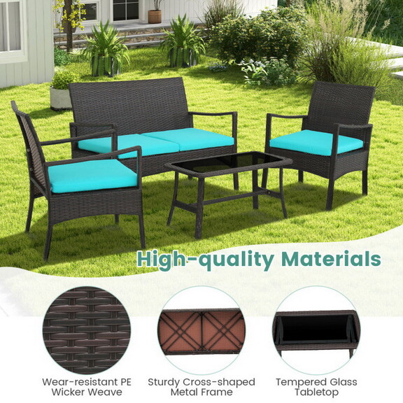 Costway 4 Pieces Rattan Conversation Set with Temp...