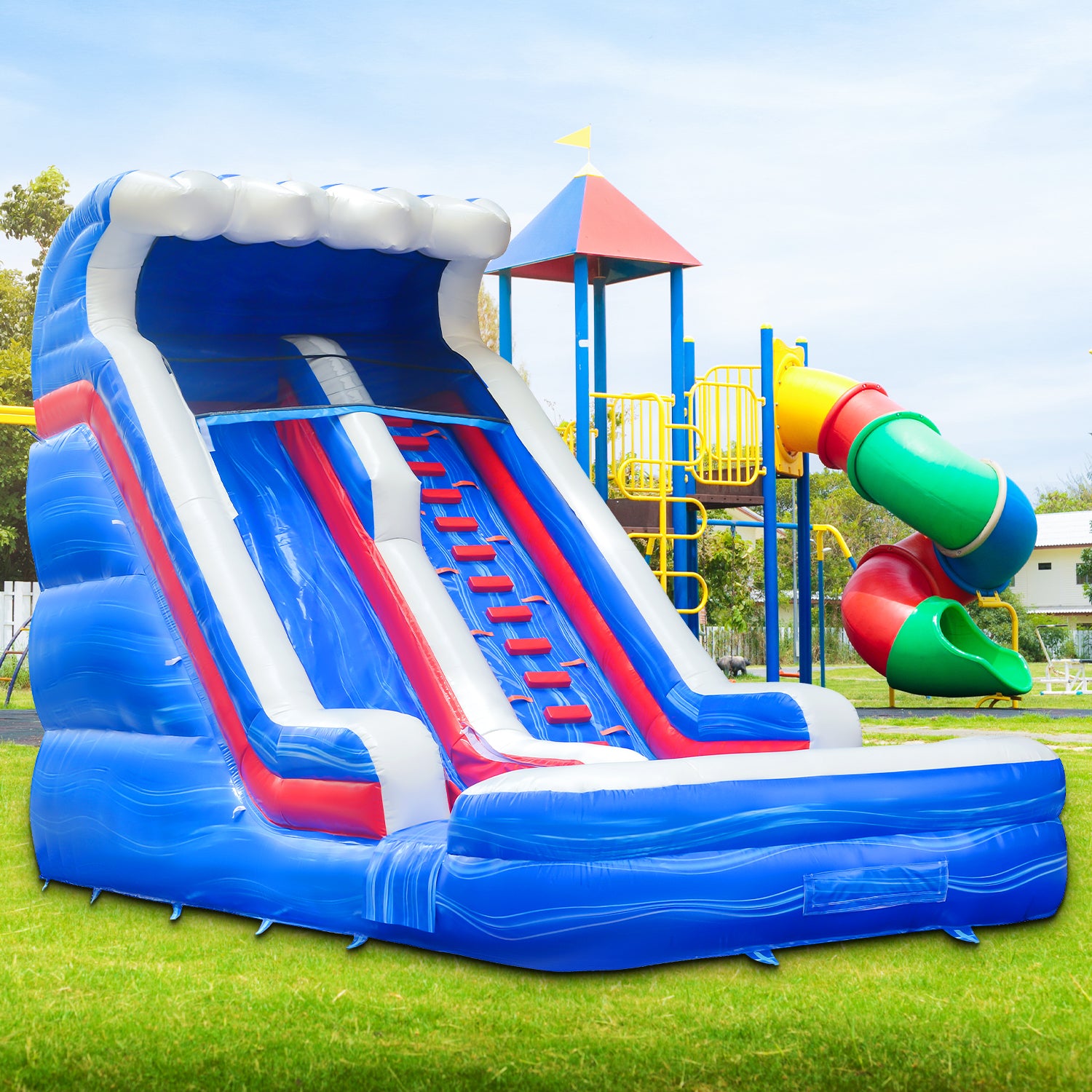 GOOSH 11' W x 25' D Inflatable Water Slide with Air Blower