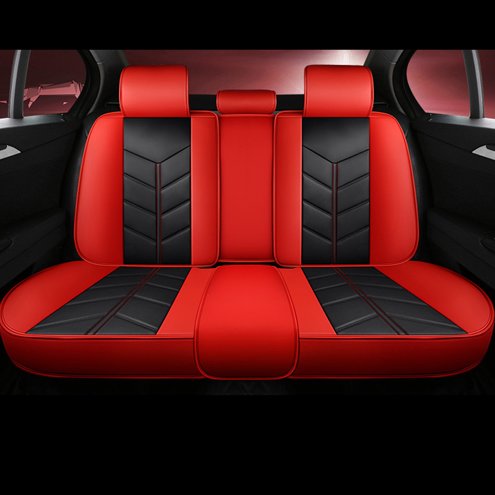 NINTE Universal Car 5-Seat Covers Protector Front Rear Red and Black PU Leather Auto Seat Covers 3Pcs