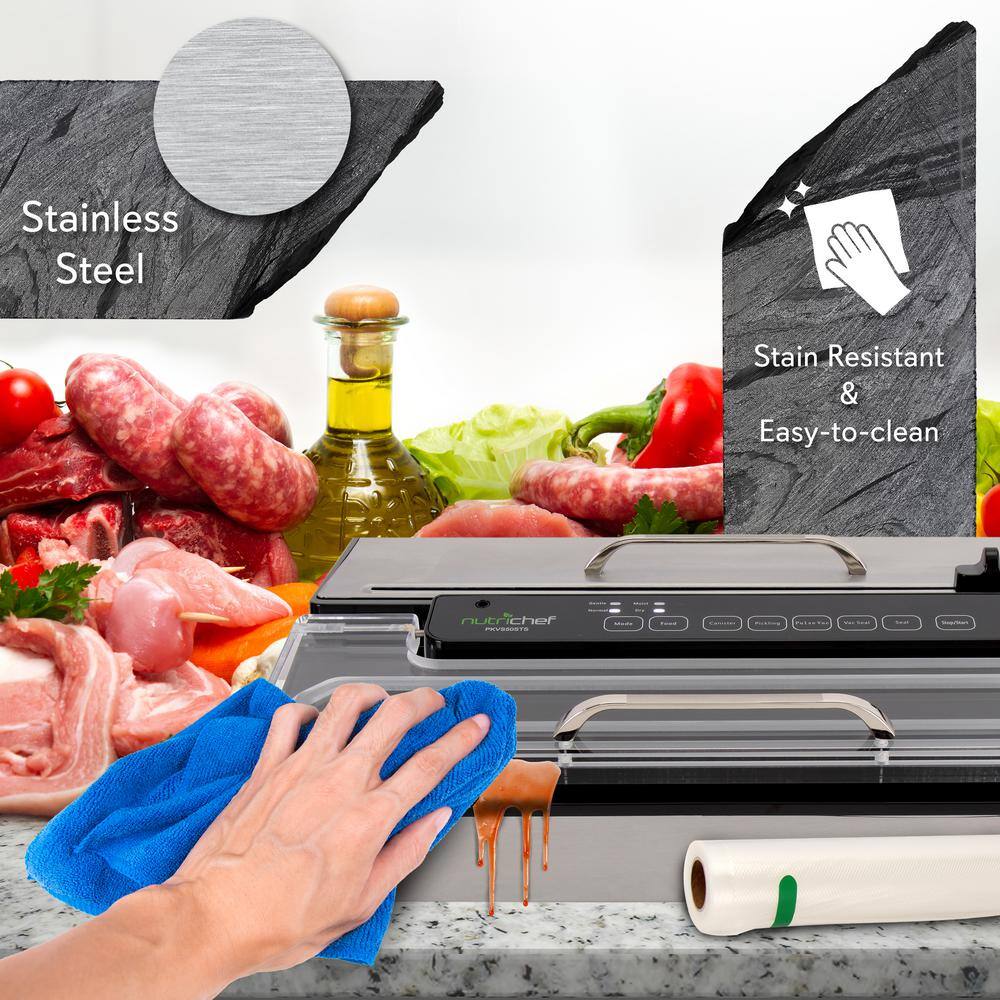 NutriChef White Kitchen Pro Stainless Steel Food Vacuum Sealer System - Countertop Electric Air Seal Preserver with Air Vac Bags PKVS50STS