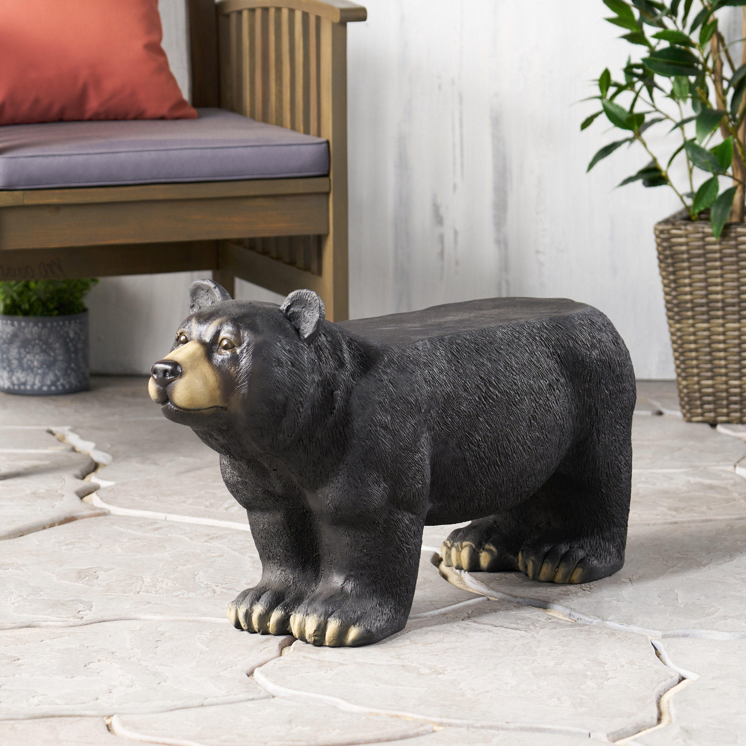 Romer Outdoor Bear Garden Bench, Matte Black