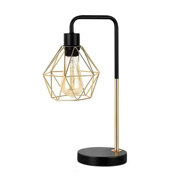 Modern Table Lamp Gold Geometric Cage Shade Bedside Lamp - 6.7