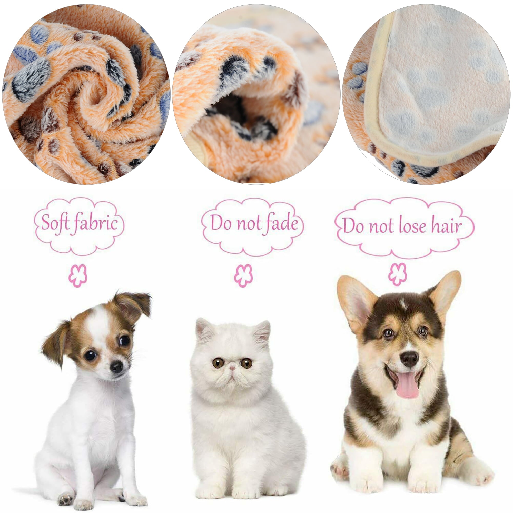 MIADORE 3 Pack of Pet Blankets - 24 x 32 Soft Warm Paw Print Blanket/Bed Cover for Dogs and Cats， Kitty and Puppy