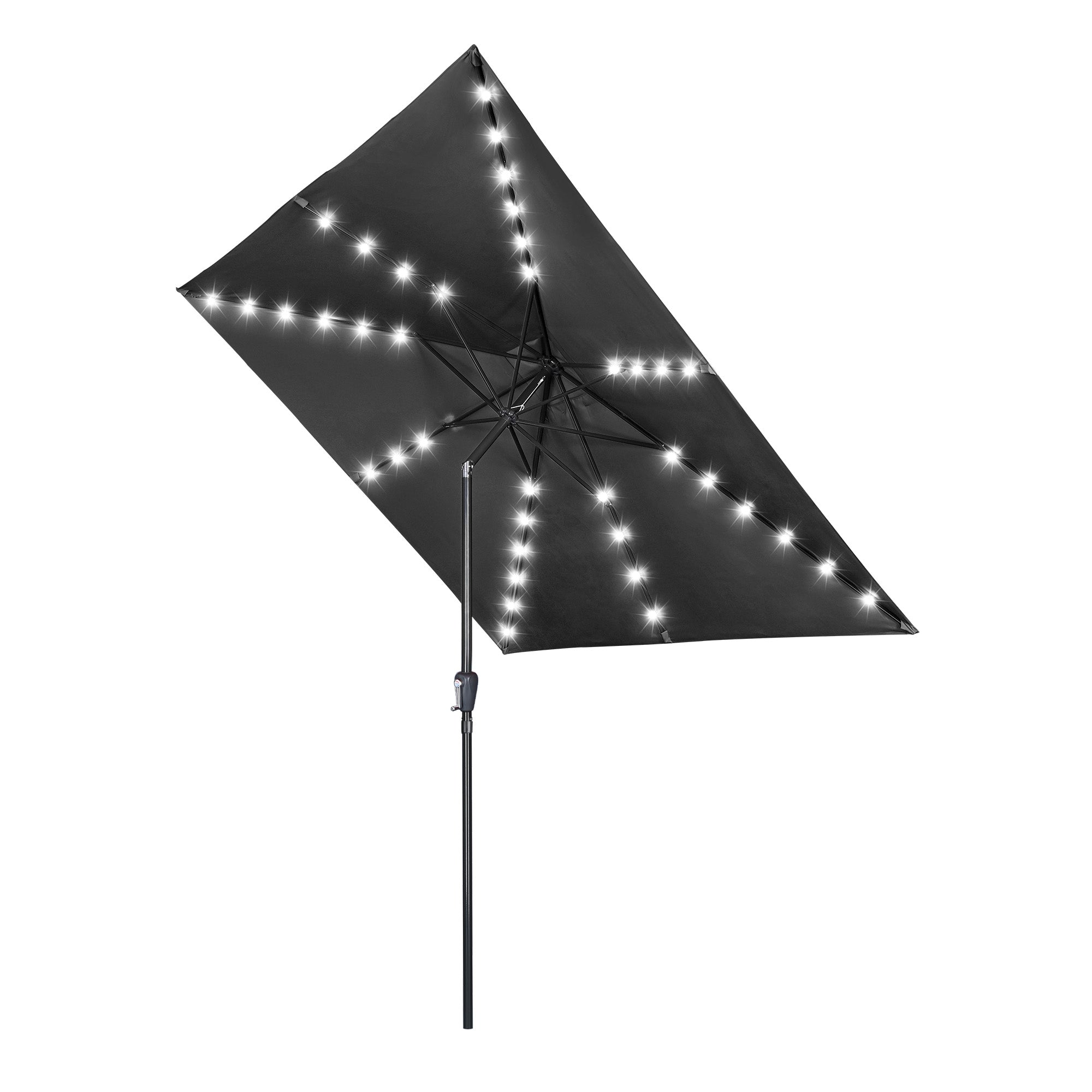 LAGarden 10x10 Ft LED Light Patio Umbrella Solar Power 8-Rib Tilt Aluminum for Outdoor Yard Table, USB Port Black