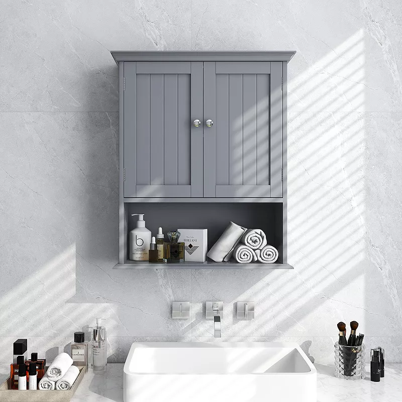 Wall Mount Bathroom Cabinet Storage Organizer With Doors And Shelves