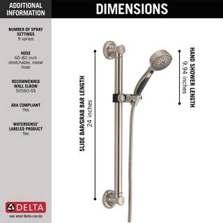 Delta Traditional Decorative ADA 9-Spray Patterns 1.75 GPM 3.75 in. Wall Mount Handheld Shower Head in Stainless 51900-SS