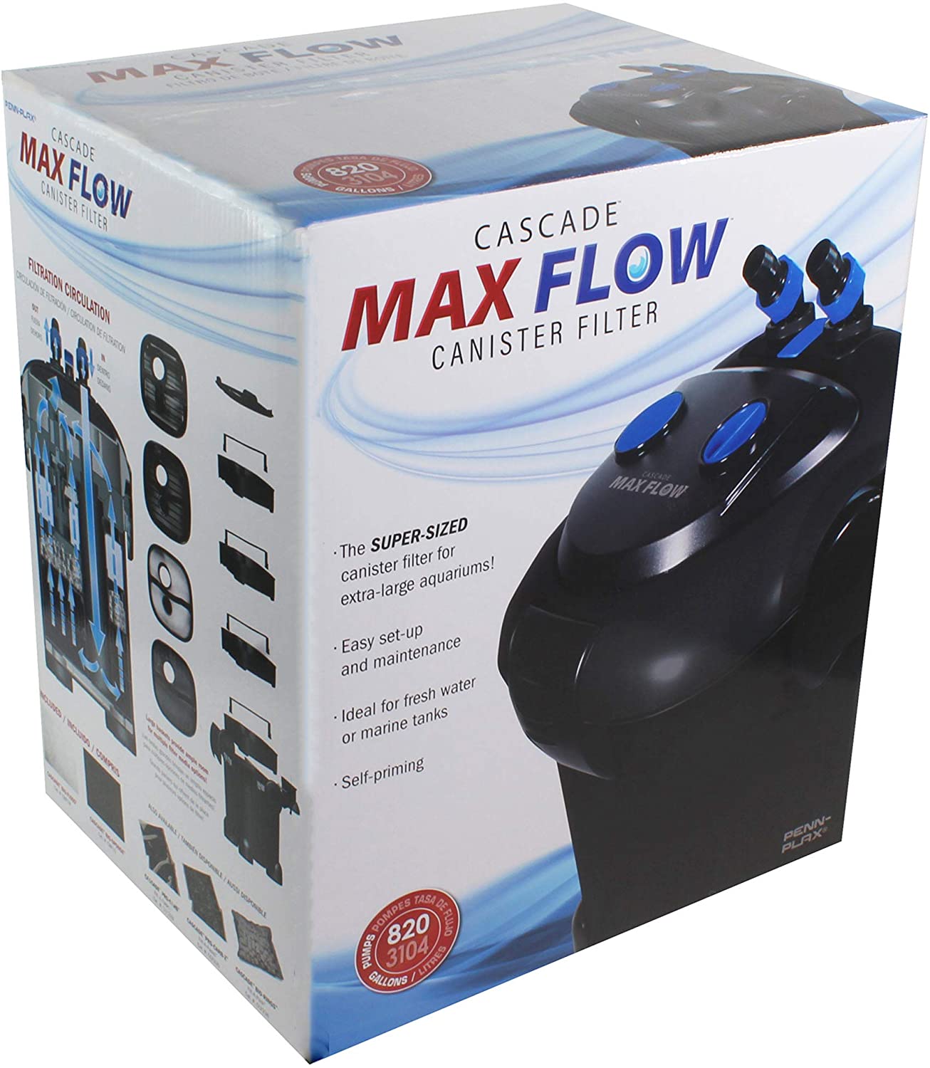 Penn-Plax Cascade Max Flow Aquarium Canister Filter 820 Gallons per Hour