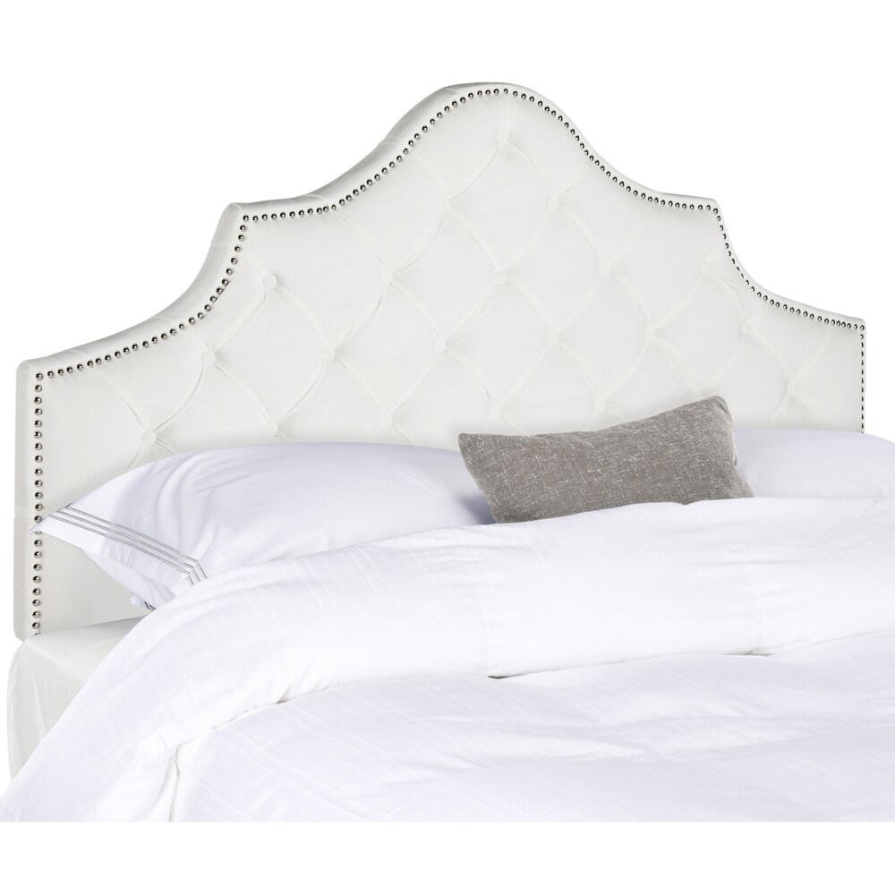 Safavieh Arebelle White Velvet Upholstered Tufted Headboard   Silver Nailhead (Full)