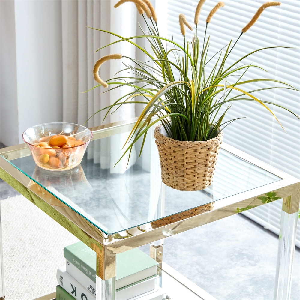 Stainless Steel End Table with Acrylic Frame and Glass Top