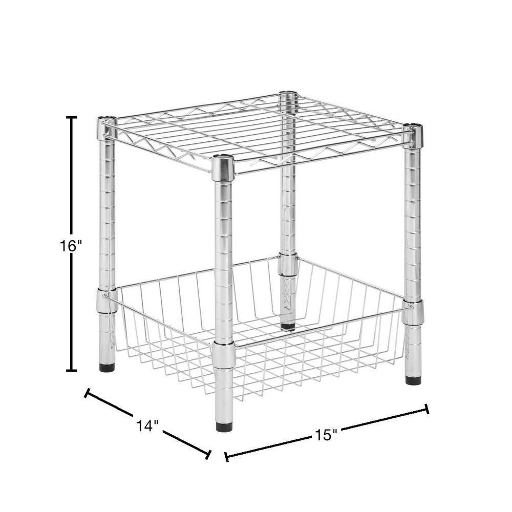 Honey-Can-Do Chrome 2-Tier Steel Wire Garage Storage Shelving Unit (15 in. W x 16 in. H x 14 in. D) SHF-09400