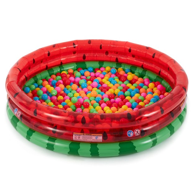 Intex 66 inch Round Inflatable Outdoor Kids Swimming And Wading Watermelon Pool And Small Plastic Multi colored Fun Ballz With Carrying Bag