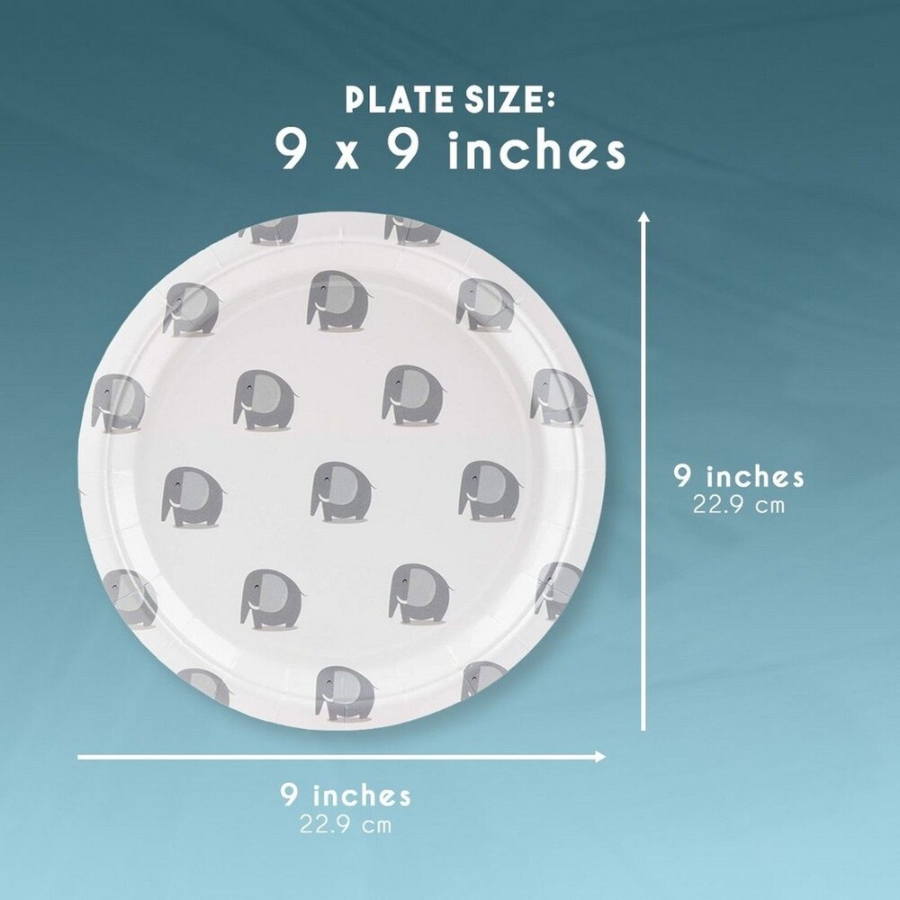 80 Count Disposable Paper Plates  Elephant Party Supplies  9 Inch