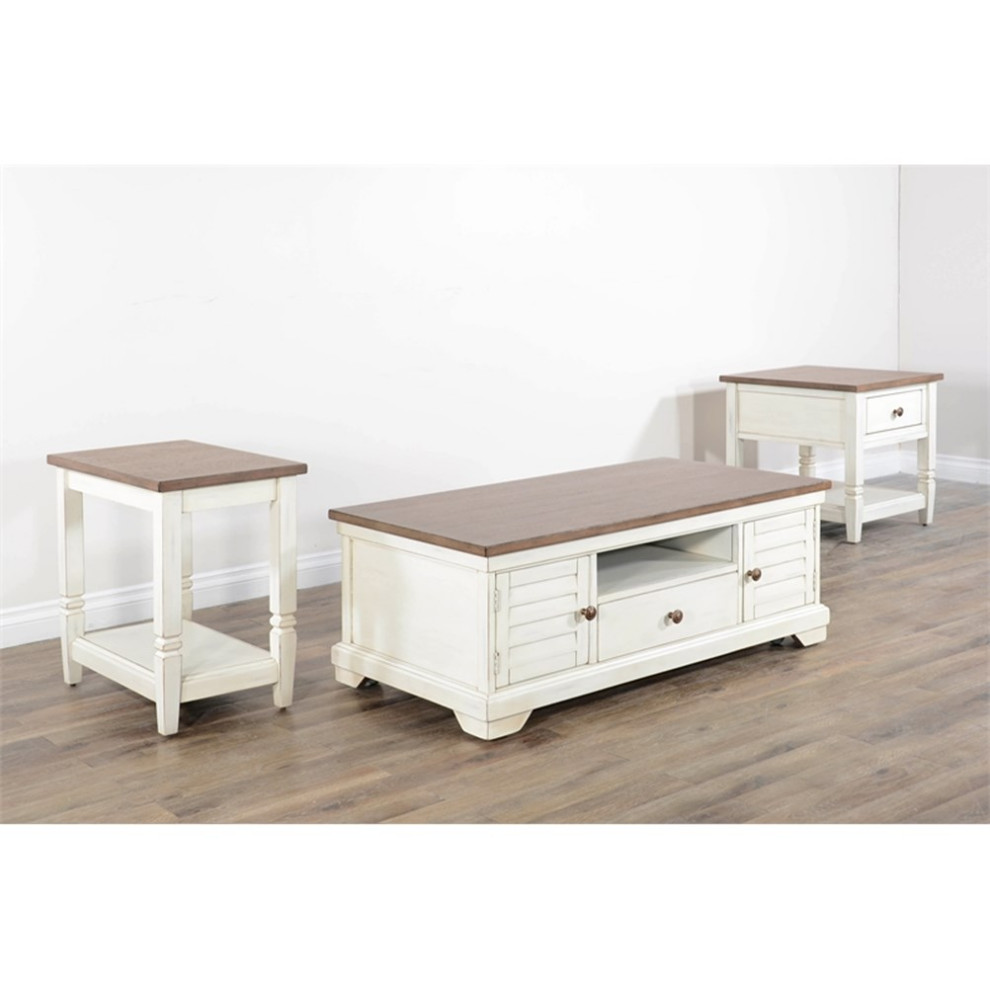 Sunny Designs Pasadena Farmhouse Mahogany Coffee Table in Off White/Light Brown   Farmhouse   Coffee Tables   by Homesquare  Houzz