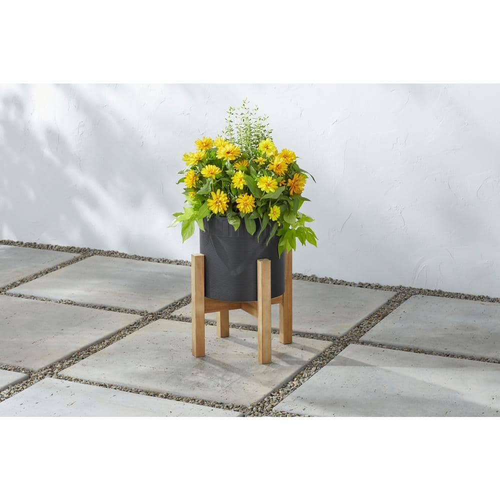 Vigoro 10 in. Clementine Medium Black Ceramic Planter (10 in. D x 16 in. H) with Wood Stand CT826L-MTBK