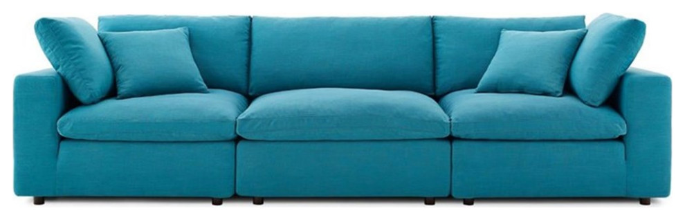 Pemberly Row 3 Piece Down Filled Overstuffed Sectional Sofa Set in Teal   Contemporary   Sectional Sofas   by Homesquare  Houzz