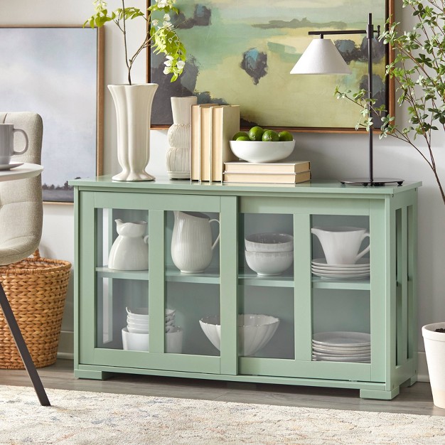 Pacific Stackable Cabinet With Sliding Glass Doors Mint Green Buylateral