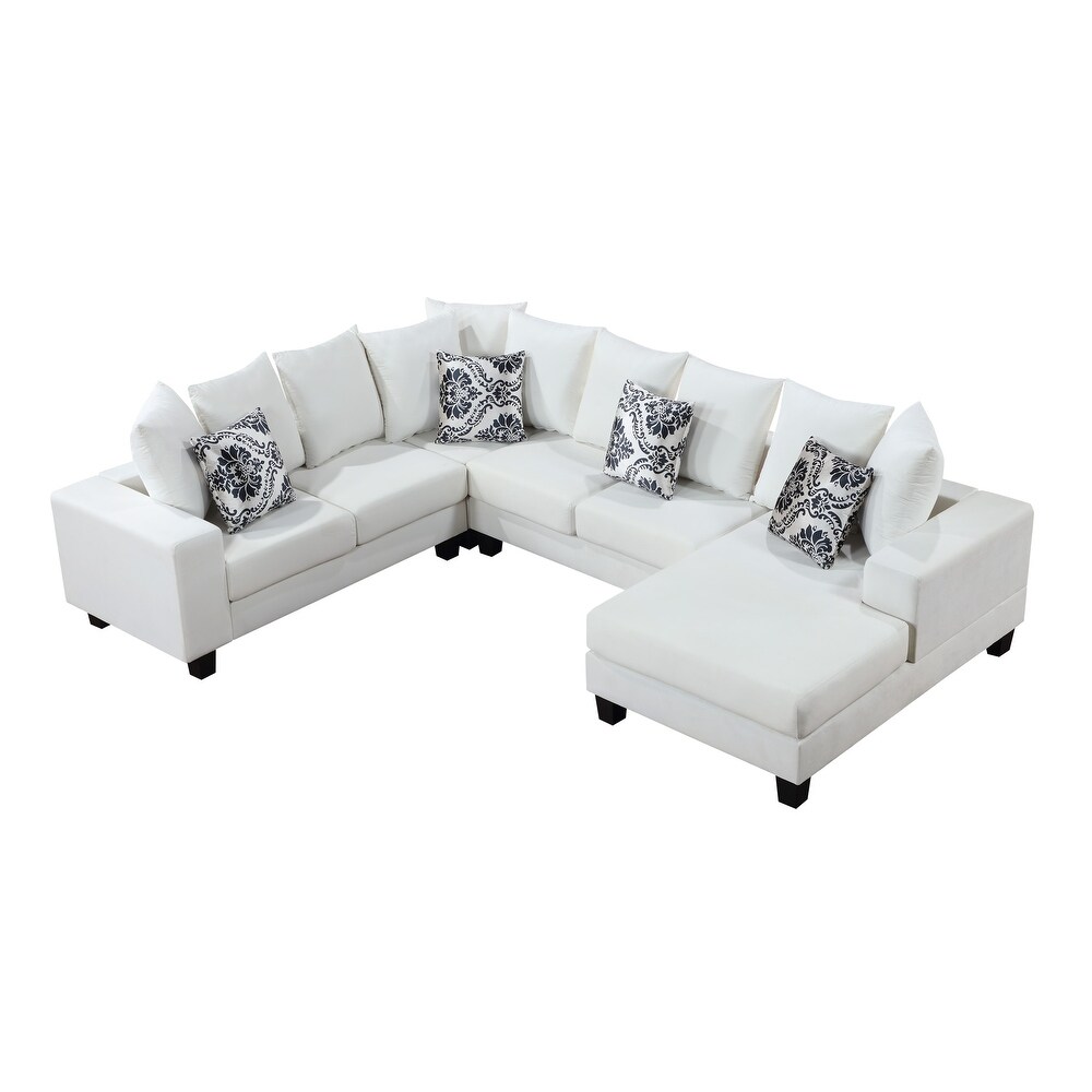 U Shape Sectional Sofa Velvet Corner Couch with Chaise Lounge and Lots of Pillows Included for Living Room