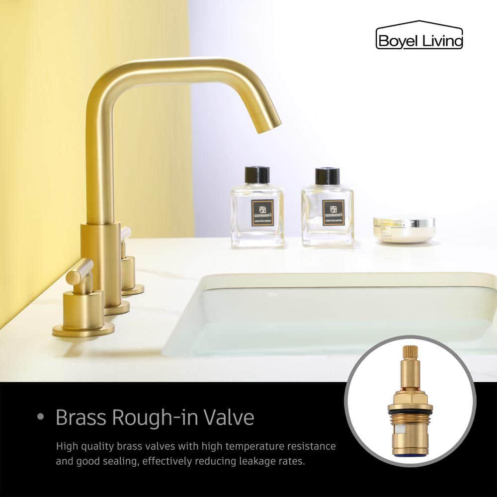 Boyel Living 8 in Widespread 2Handle MidArc Bathroom Faucet with Valve and cUPC Water Supply Lines in Brushed Gold