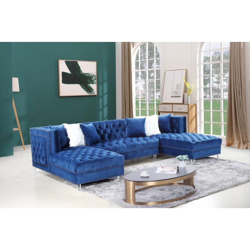 Lorinda Blue Velvet Tufted Sectional