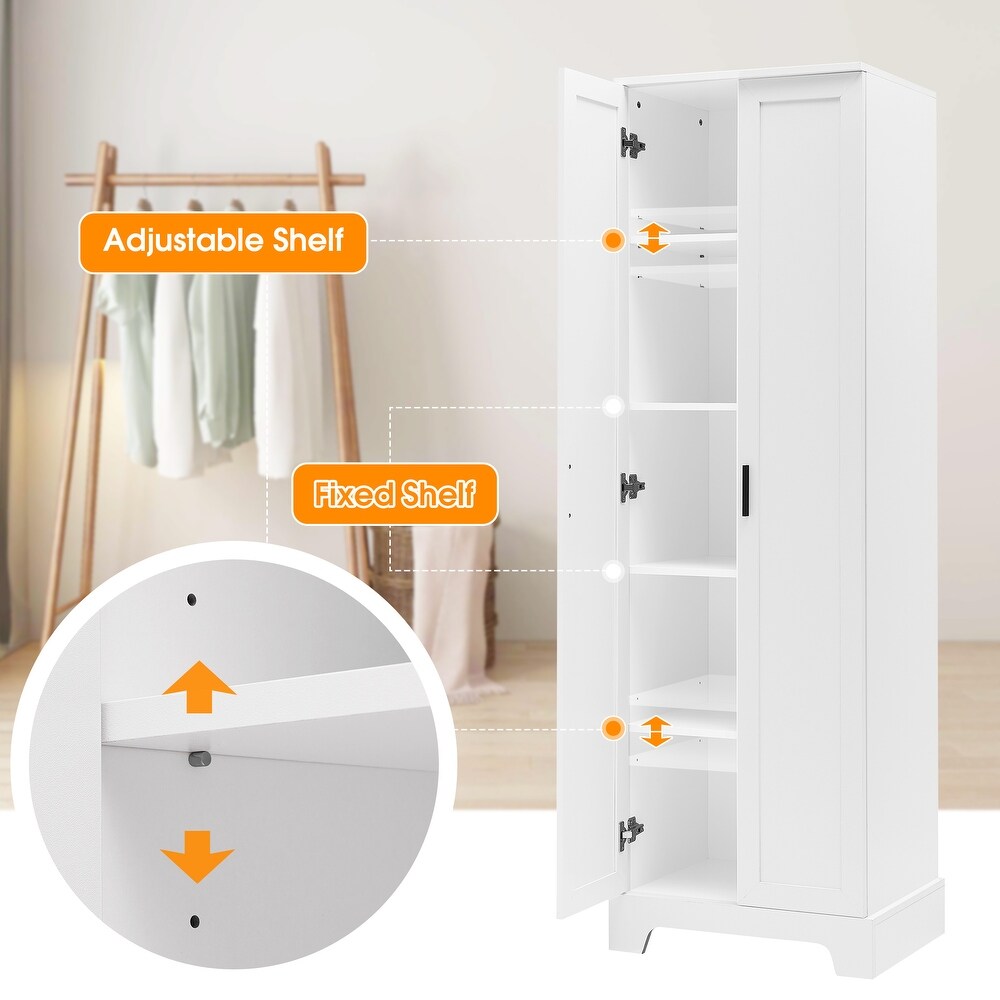 Tall Bathroom Storage Cabinet  5 Tier Freestanding Linen Tower Cabinet with 2 Doors  Storage Organizer Narrow Slim Floor Cabinet